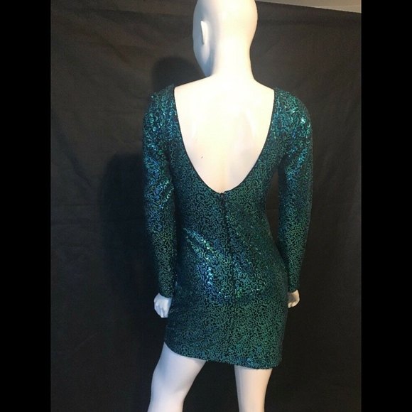 NEW Dress the Population 'Lola' Sequin Body-Con Dress Turquoise [SZ Large‎ ] - Picture 6 of 11